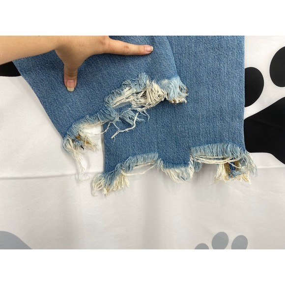 Free People NWT Maggie Mid Rise Straight Leg Blue Denim Chewed Hem Jeans 28 New - Picture 5 of 11